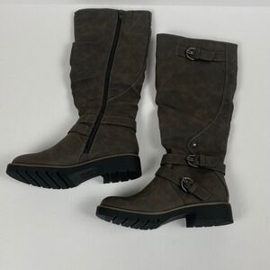 Sun Stone Size 5.5 Women's Riding Boots Knee High Buckle Accent Olive Gray Boots